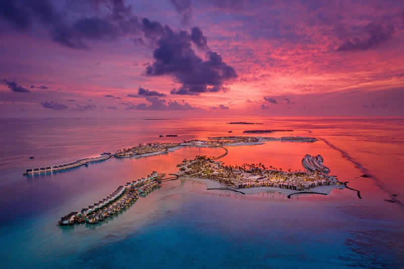 Hard Rock Hotel Maldives under sunset